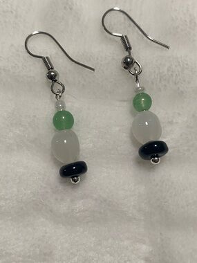 Good Vibes Only Green and White Beaded Drop Earrings